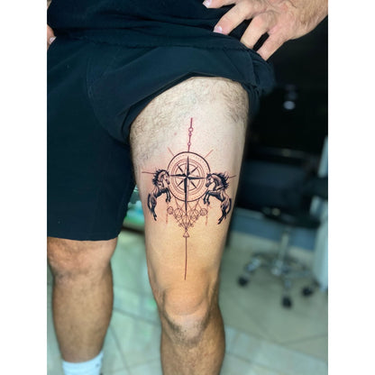 Compass Knee Temporary Tattoo