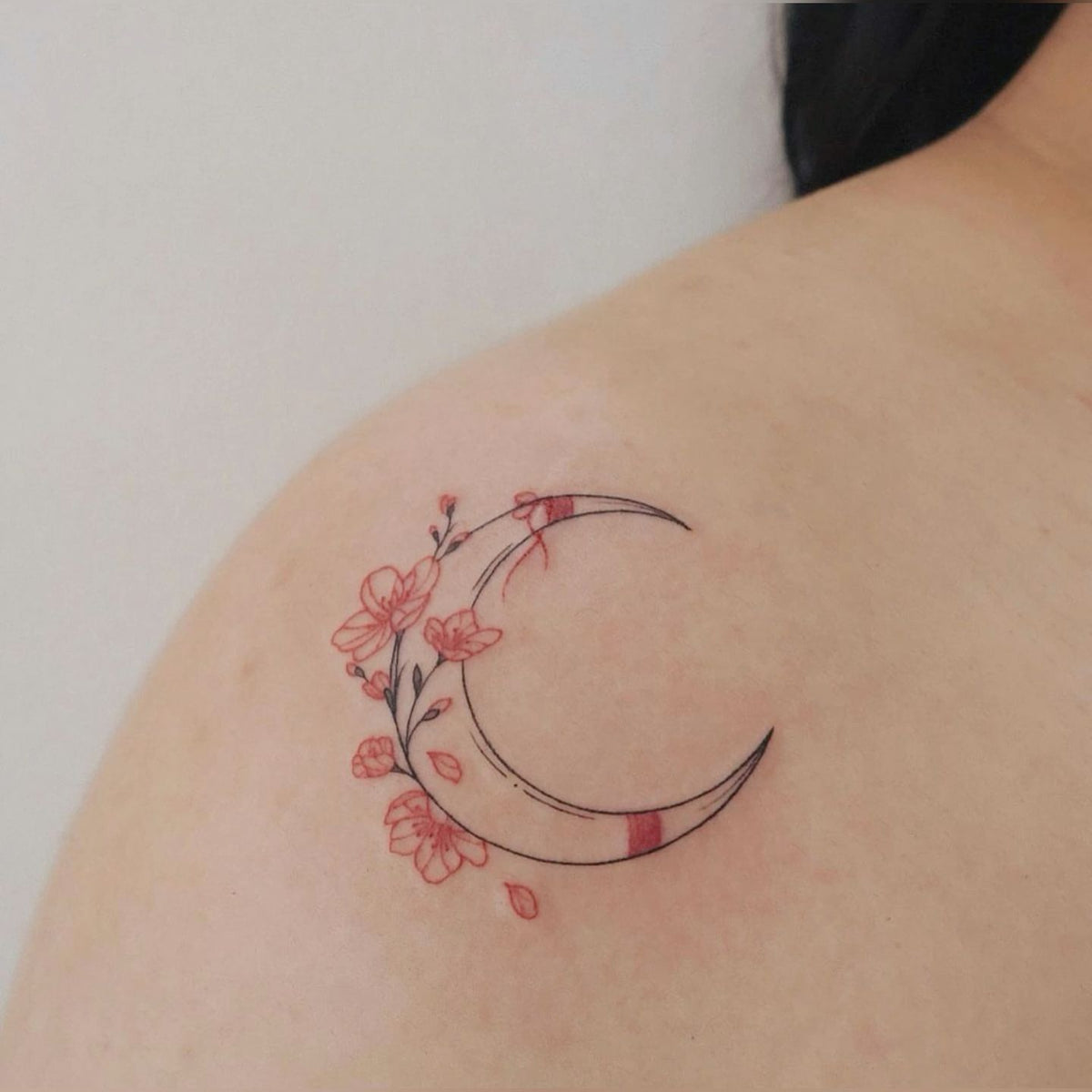 Pink Floral Moon Temporary Tattoo
