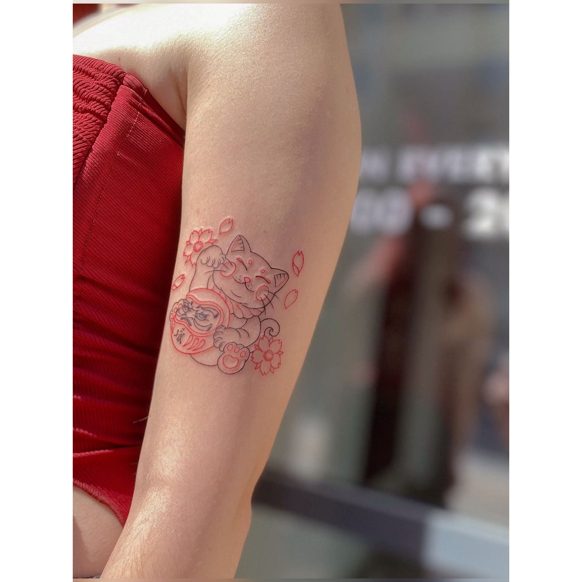 Pink Floral Arm Temporary Tattoo