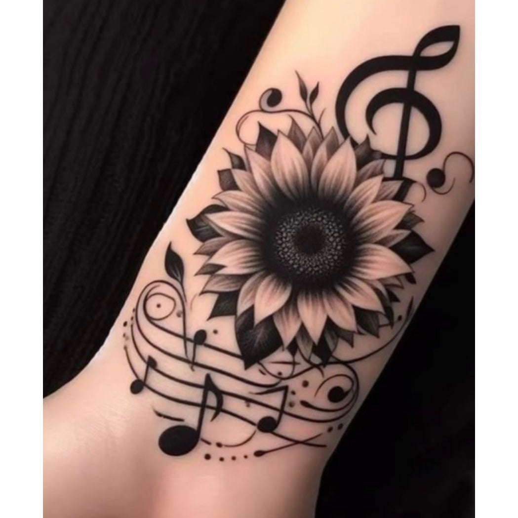 Sunflower Music Notes Temporary Tattoo