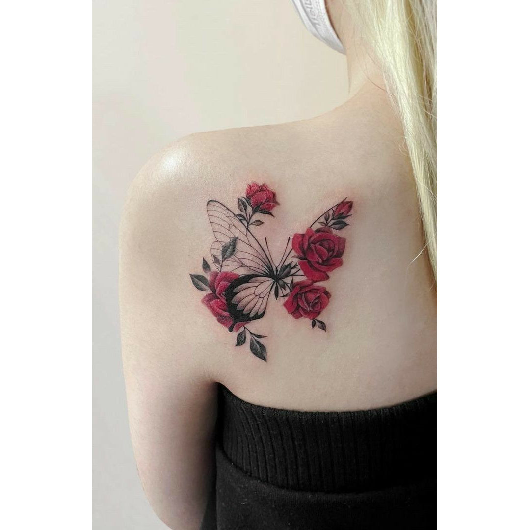 Pink Floral Script Temporary Tattoo