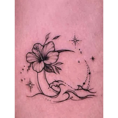 Flower and Crescent Moon Temporary Tattoo