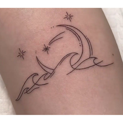 Moon and Ocean Waves Temporary Tattoo