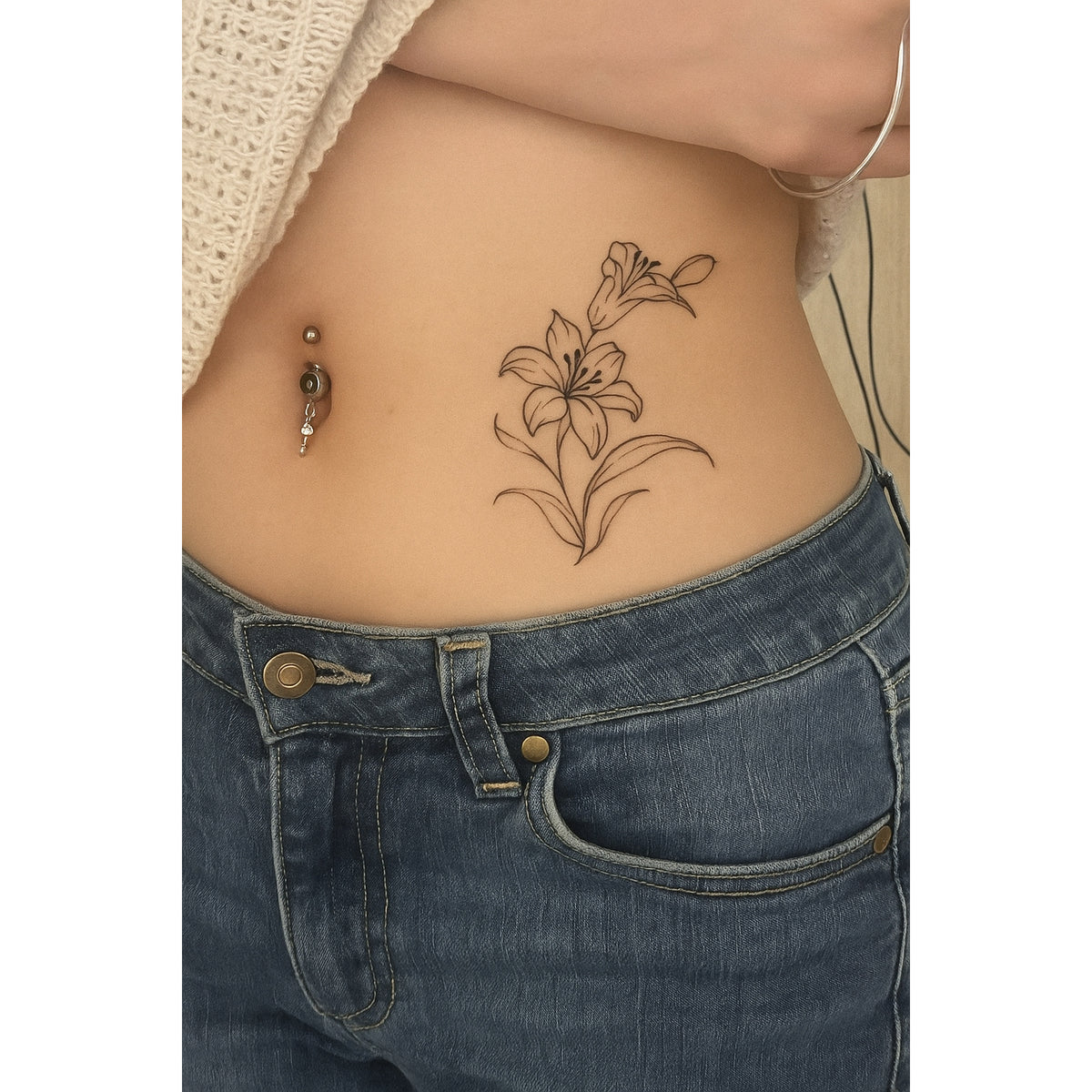 Waist Floral Branch Temporary Tattoo