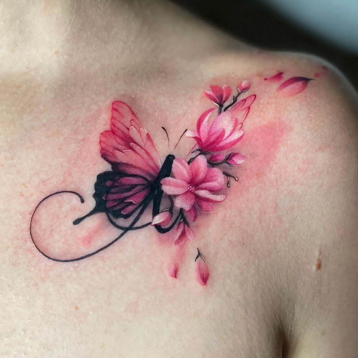 Pink Flower Centerpiece Temporary Tattoo