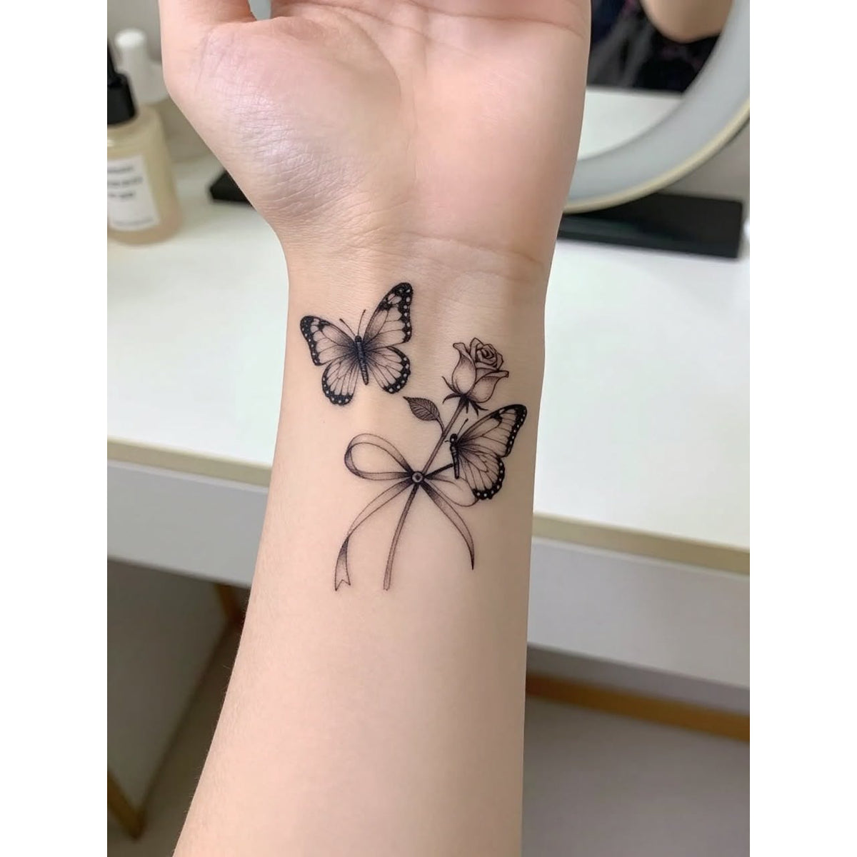 Black Butterfly and Rose Temporary Tattoo