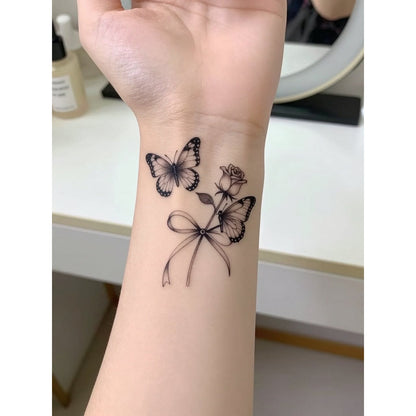 Black Butterfly and Rose Temporary Tattoo