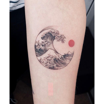 Japanese Wave Red Sun Temporary Tattoo
