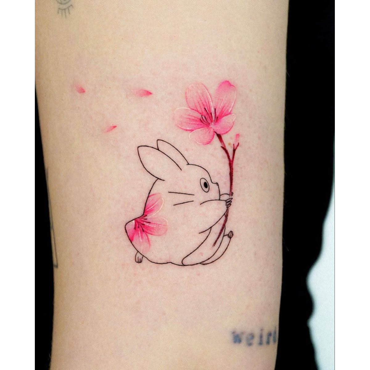 Cat and Cherry Blossom Temporary Tattoo
