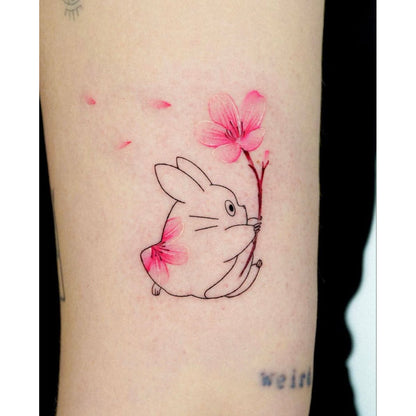 Cat and Cherry Blossom Temporary Tattoo