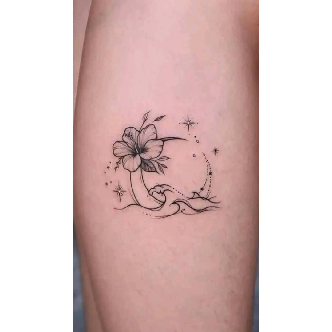 Crescent Moon and Flower Temporary Tattoo