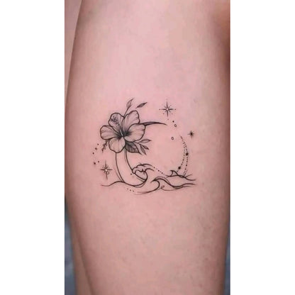 Crescent Moon and Flower Temporary Tattoo