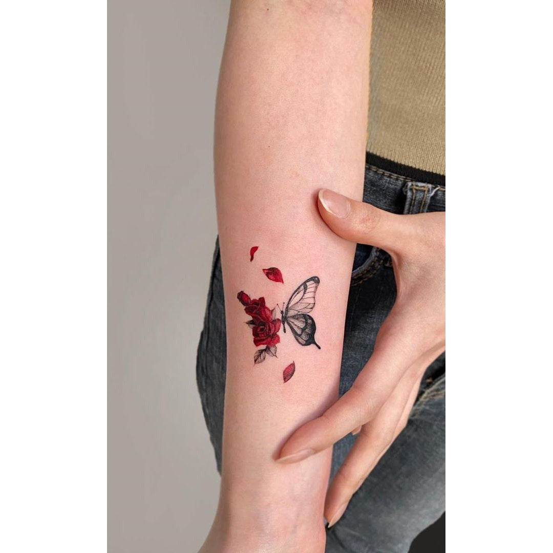 Butterfly and Flower Temporary Tattoo