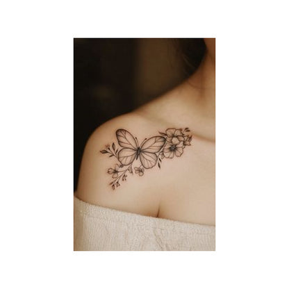 Pink Butterflies and Flowers Temporary Tattoo