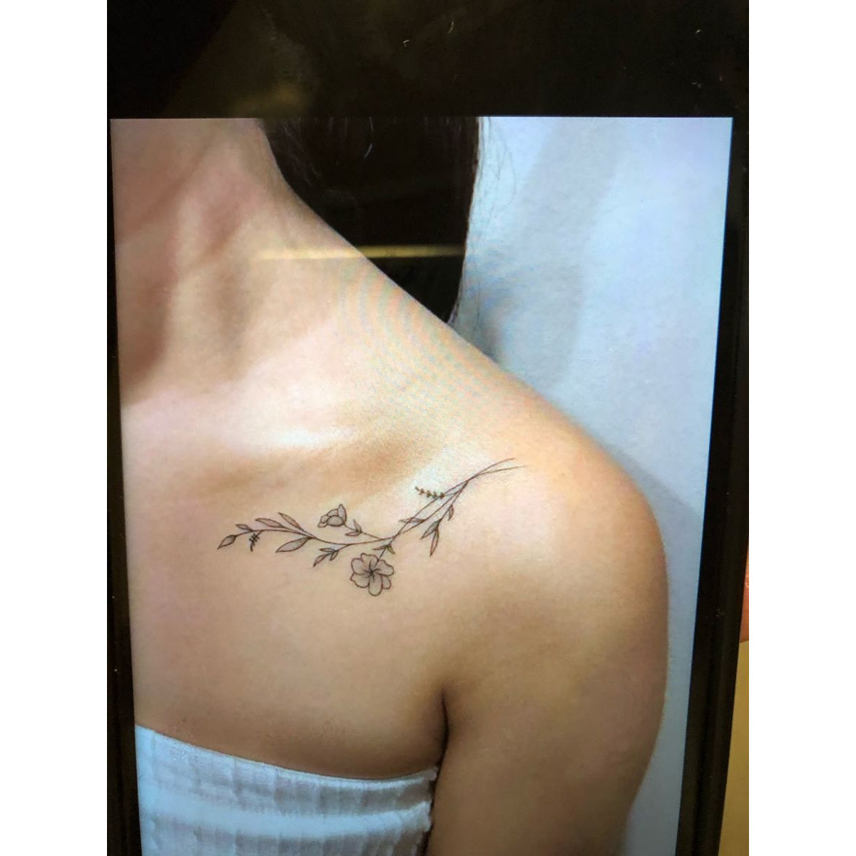 Fine Line Shoulder Branch Temporary Tattoo