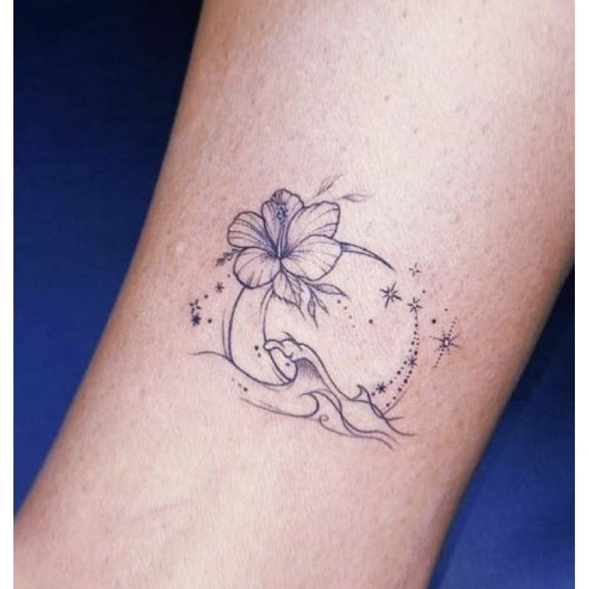 Purple Floral Crescent Temporary Tattoo
