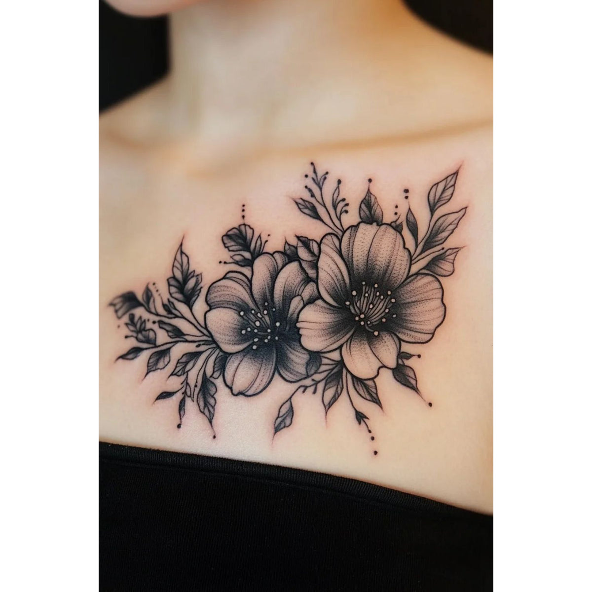 Dark Floral Bouquet Temporary Tattoo