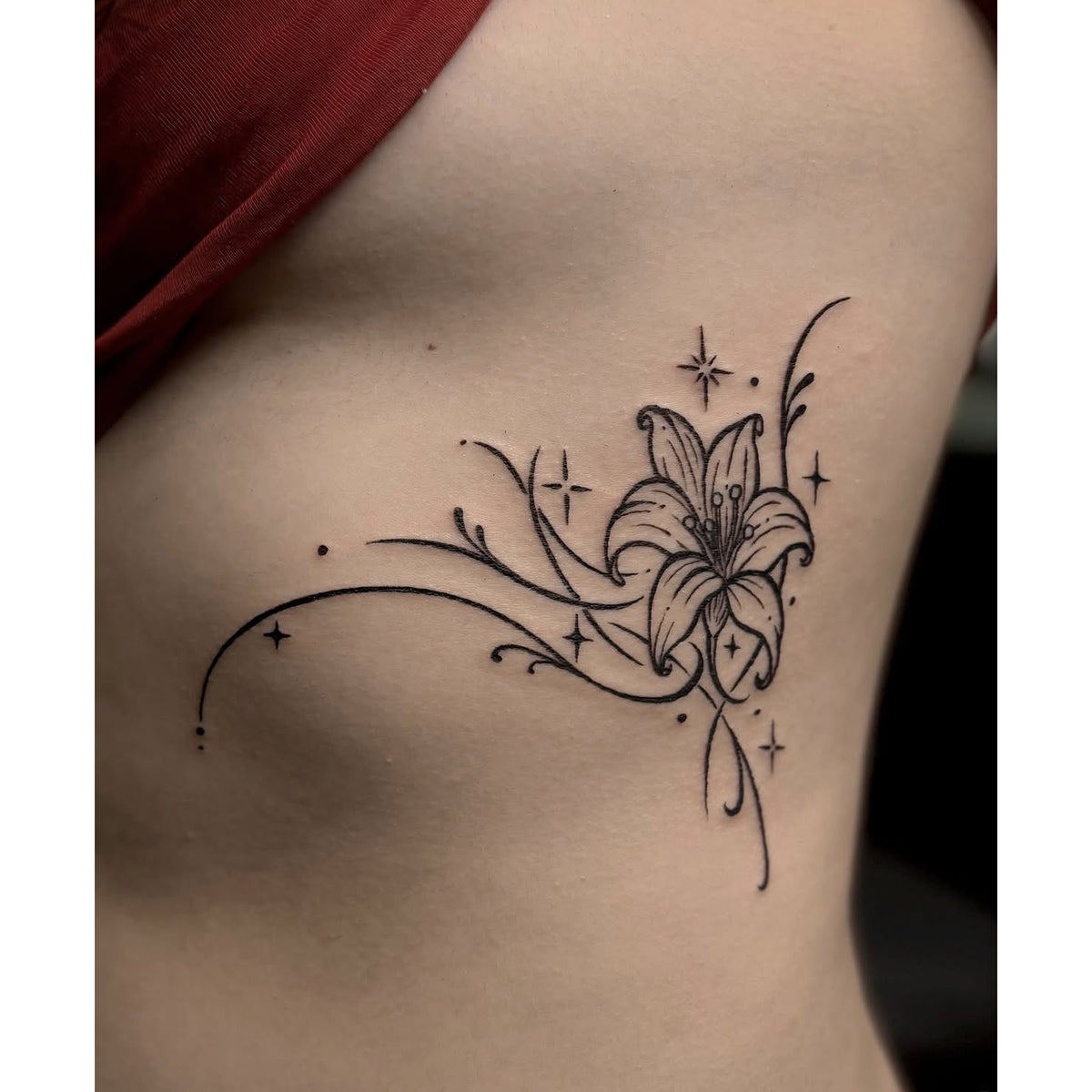 Moonlit Floral Crescent Temporary Tattoo