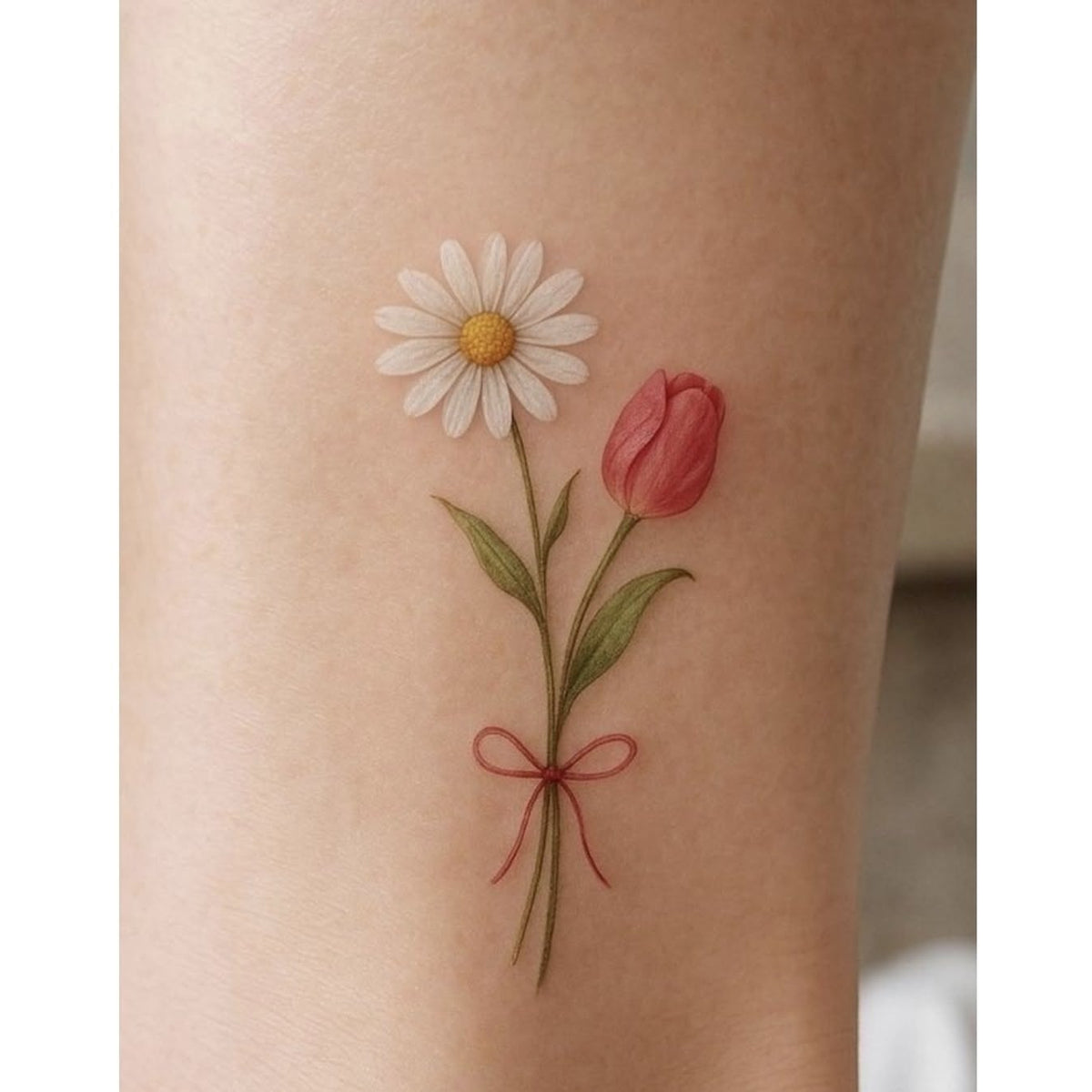 Daisy and Tulip Bouquet Temporary Tattoo