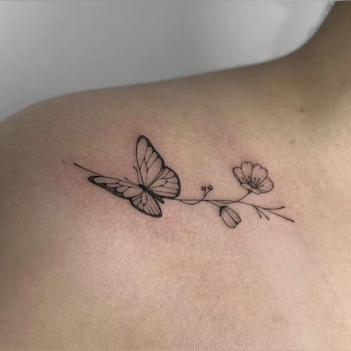 Butterfly Flower Branch Temporary Tattoo