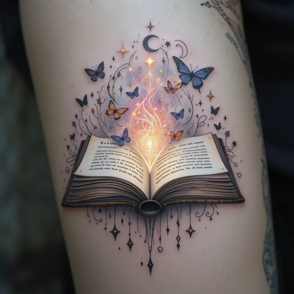 Open Book and Stars Temporary Tattoo