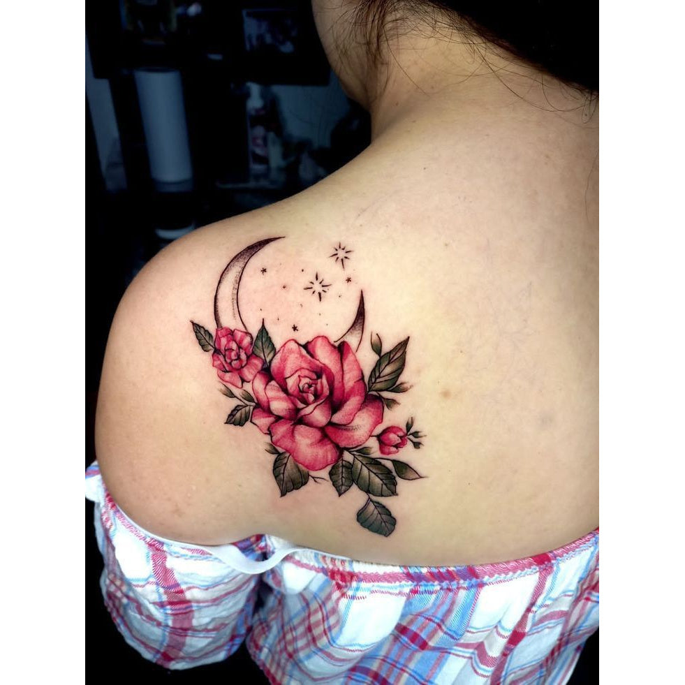 Rose and Bird Branch Temporary Tattoo