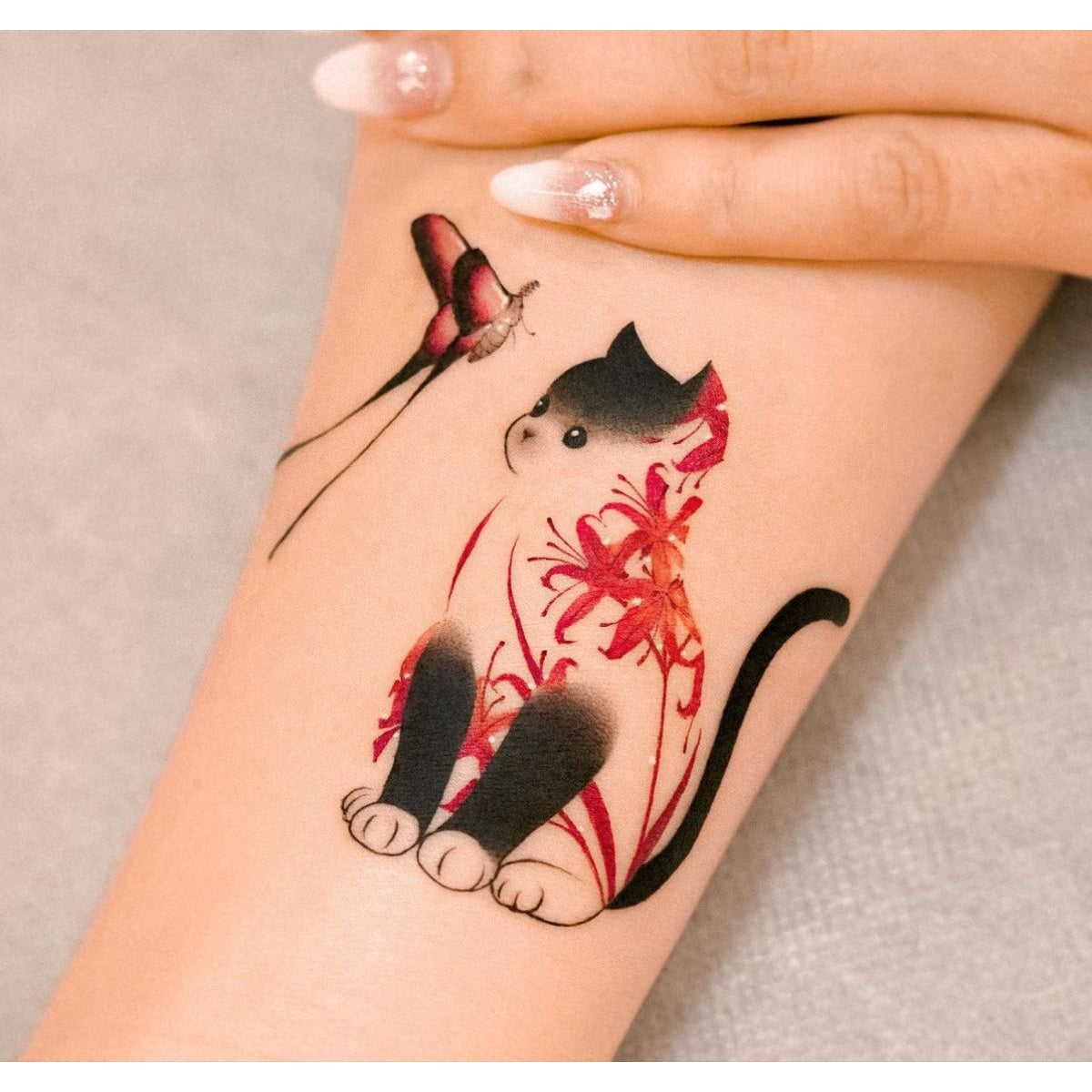 Red and Black Cat Pair Temporary Tattoo