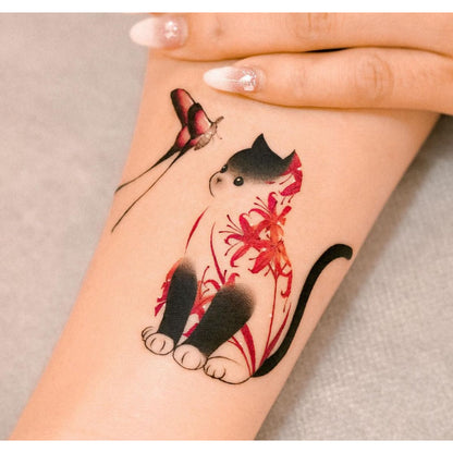 Red and Black Cat Pair Temporary Tattoo