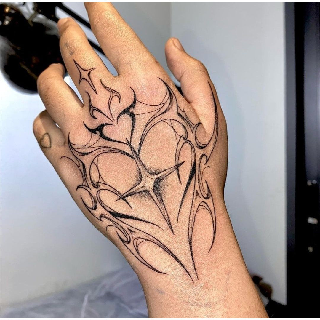 Flame Ornament Hand Temporary Tattoo