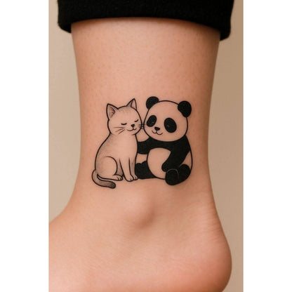 Cat and Panda Temporary Tattoo