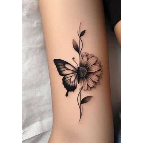 Floral Cat Temporary Tattoo