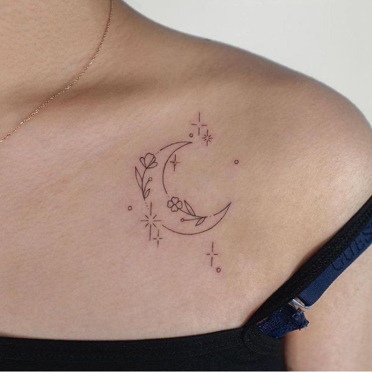 Crescent Moon Garland Temporary Tattoo