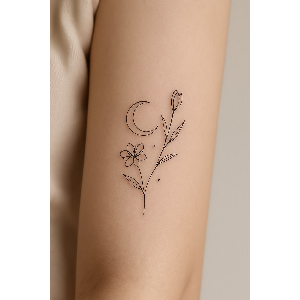 Moon Flower Stem Temporary Tattoo