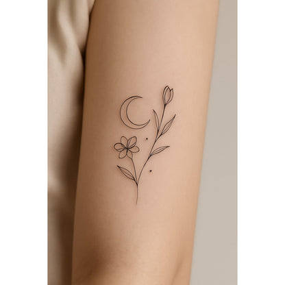 Moon Flower Stem Temporary Tattoo