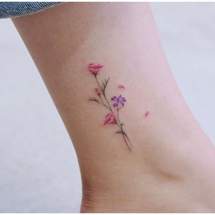 Pink Flower Sprig Temporary Tattoo