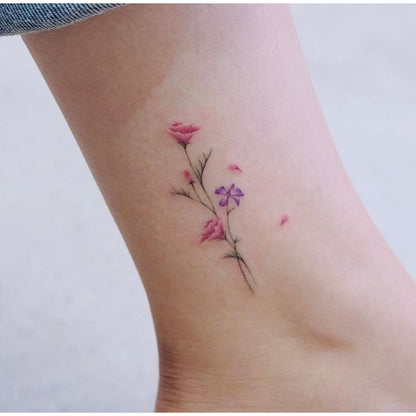 Pink Flower Sprig Temporary Tattoo