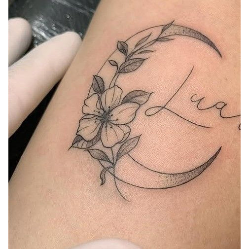 Crescent Moon Flowers Temporary Tattoo