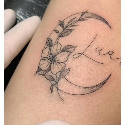 Crescent Moon Flowers Temporary Tattoo