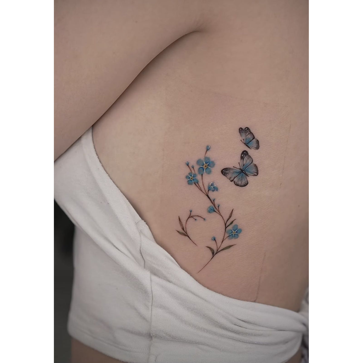 Blue Flowers Clavicle Temporary Tattoo