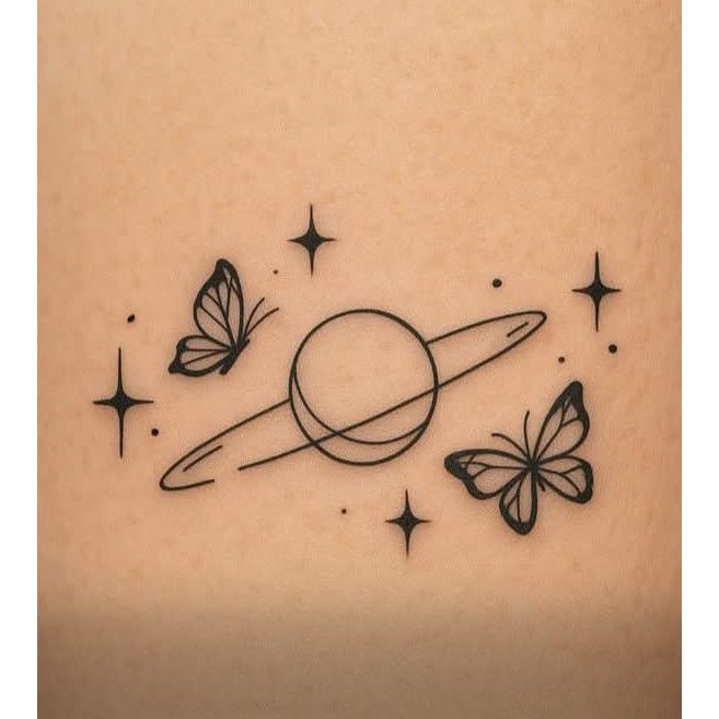 Saturn and Butterflies Temporary Tattoo
