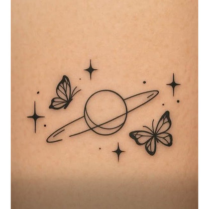 Saturn and Butterflies Temporary Tattoo