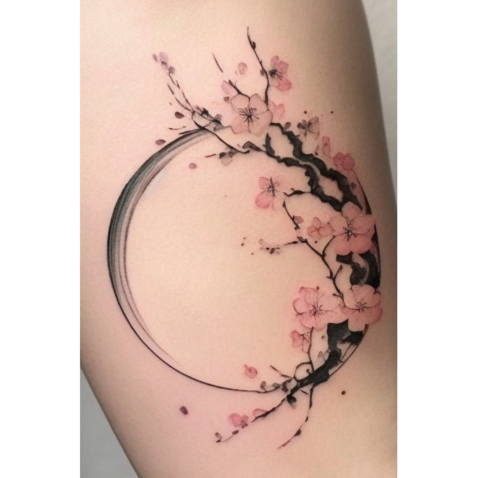 Cherry Blossom Crescent Temporary Tattoo