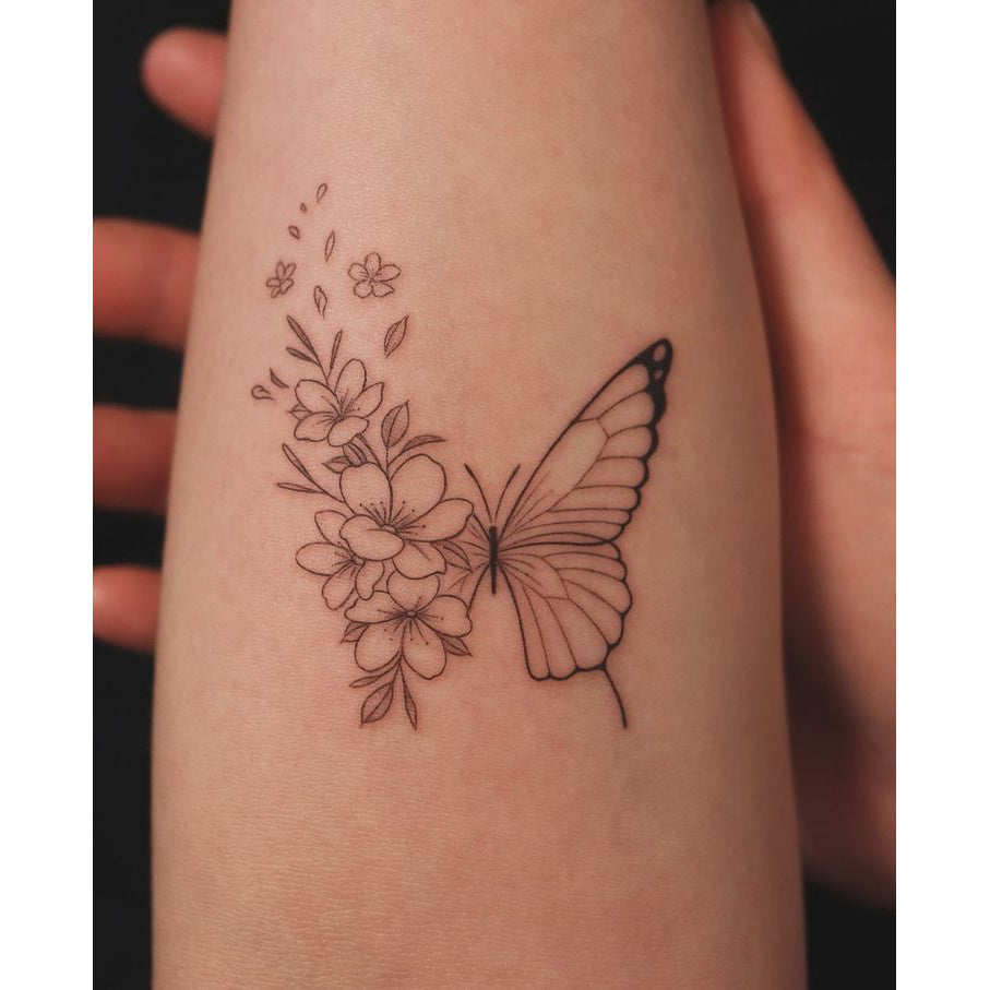 Flower and Butterfly Temporary Tattoo