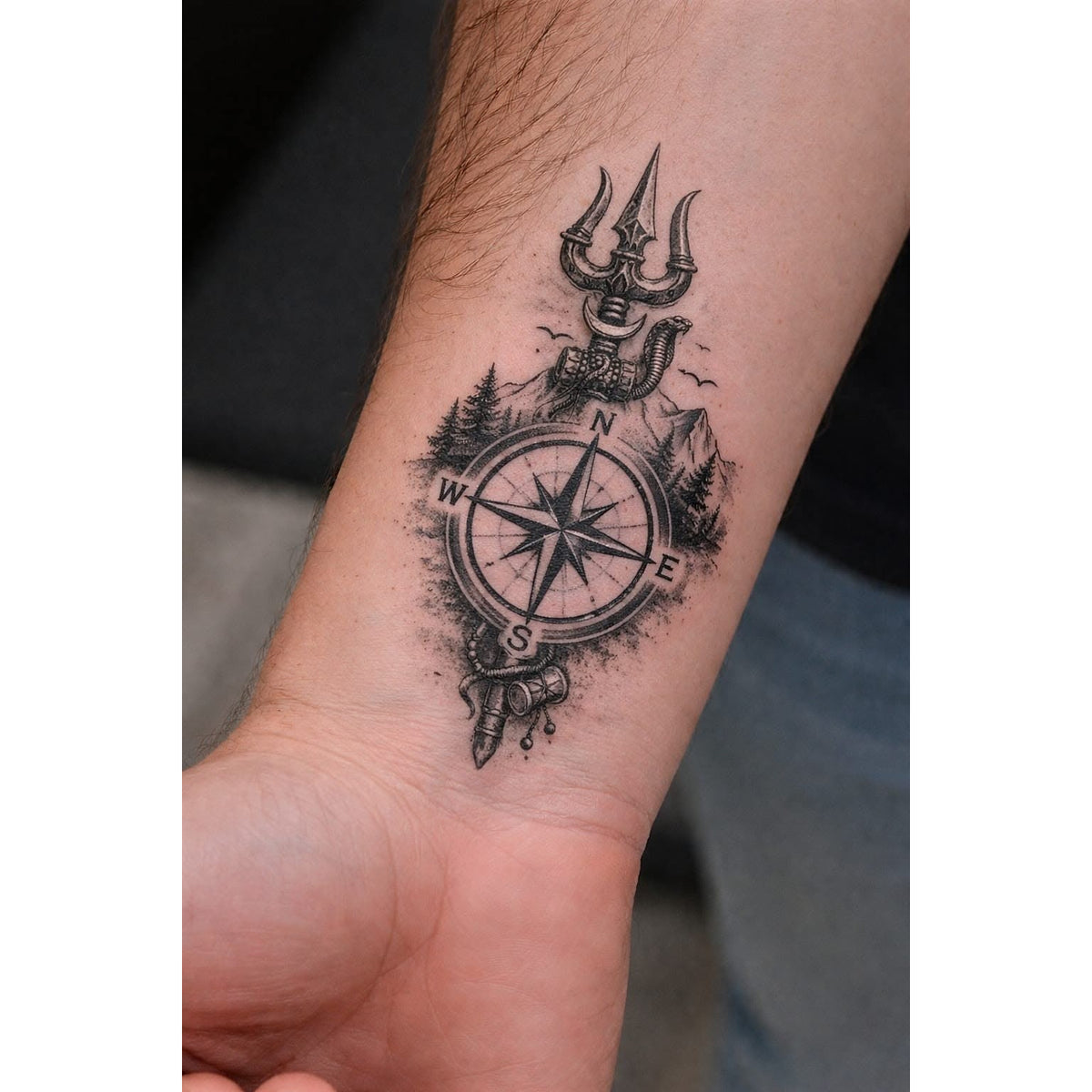 Compass and Trident Temporary Tattoo