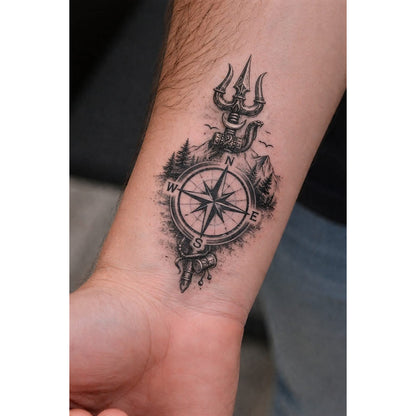 Compass and Trident Temporary Tattoo
