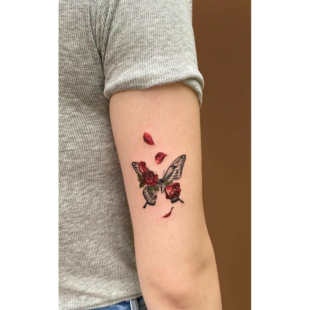 Blue Floral Bouquet Temporary Tattoo