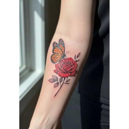 Black Butterfly Rose Temporary Tattoo
