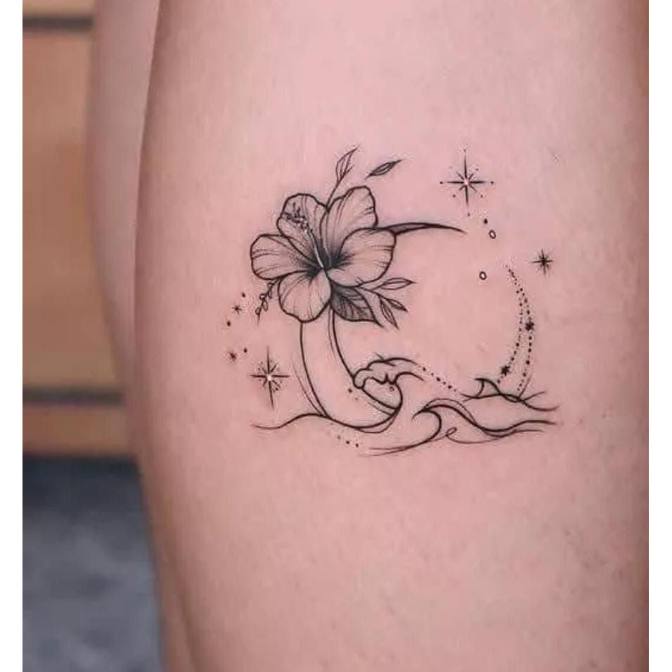 Floral Crescent Moon Temporary Tattoo