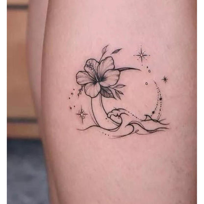 Floral Crescent Moon Temporary Tattoo