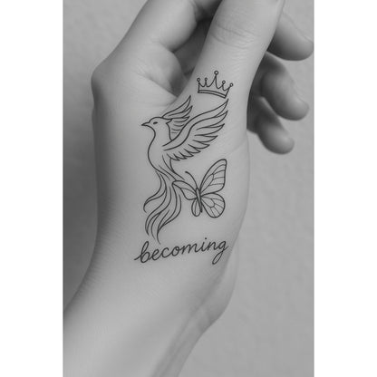Wing and Script Temporary Tattoo